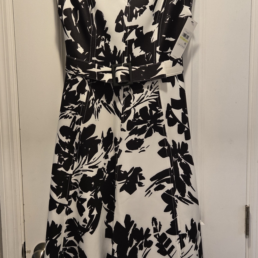 Calvin Klein Black and White Midi Dress - Picture 3 of 9